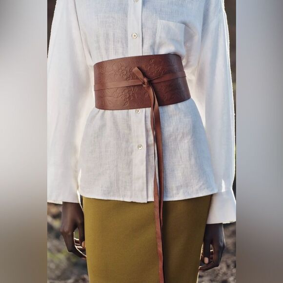 ZARA TIED LEATHER SASH BELT main image 6